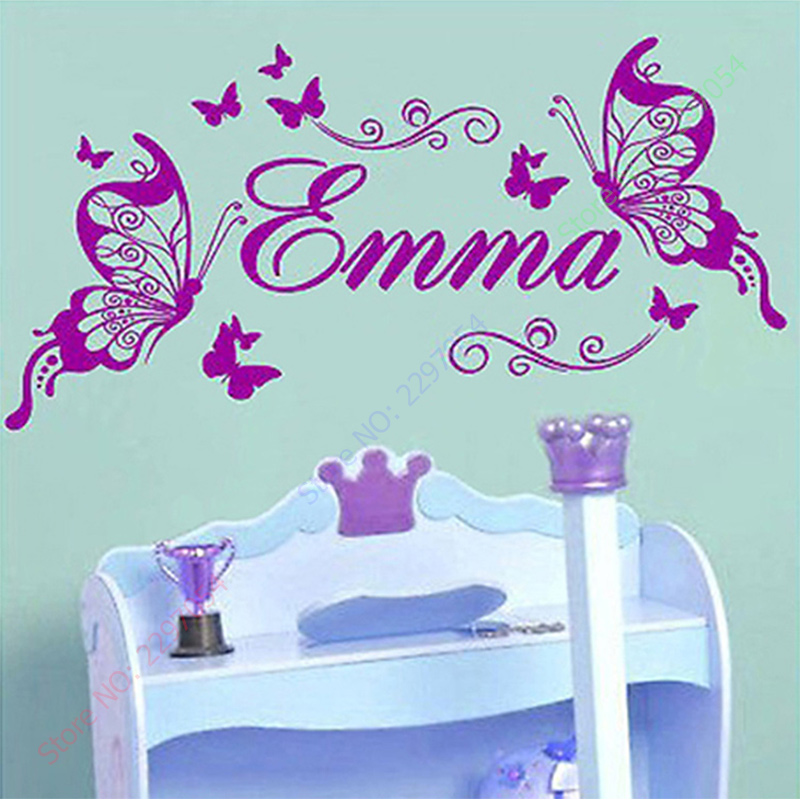 Baby Nursery Murals - Nieuwe Vlinders Gepersonaliseerde Naam Vinyl Vlinder