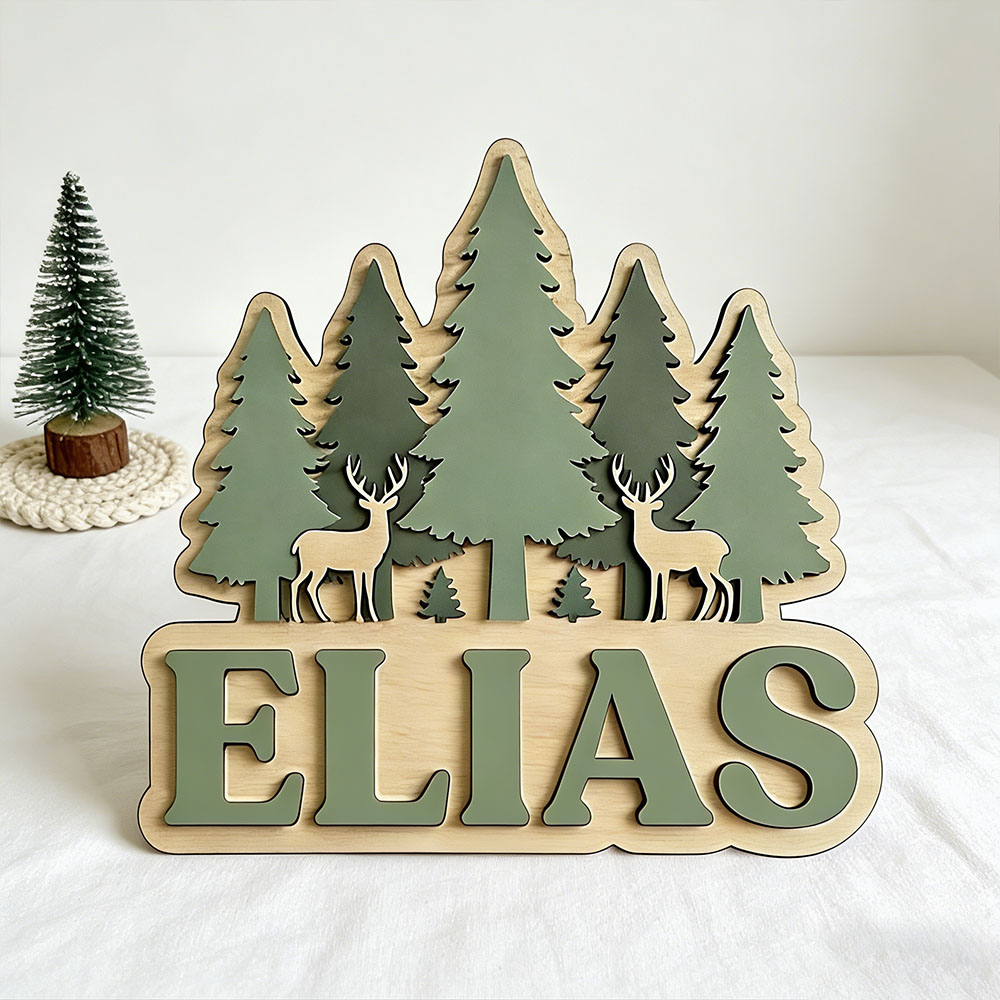 Baby Nursery Forest Theme - Aangepaste bos elanden dennenboom naam deur