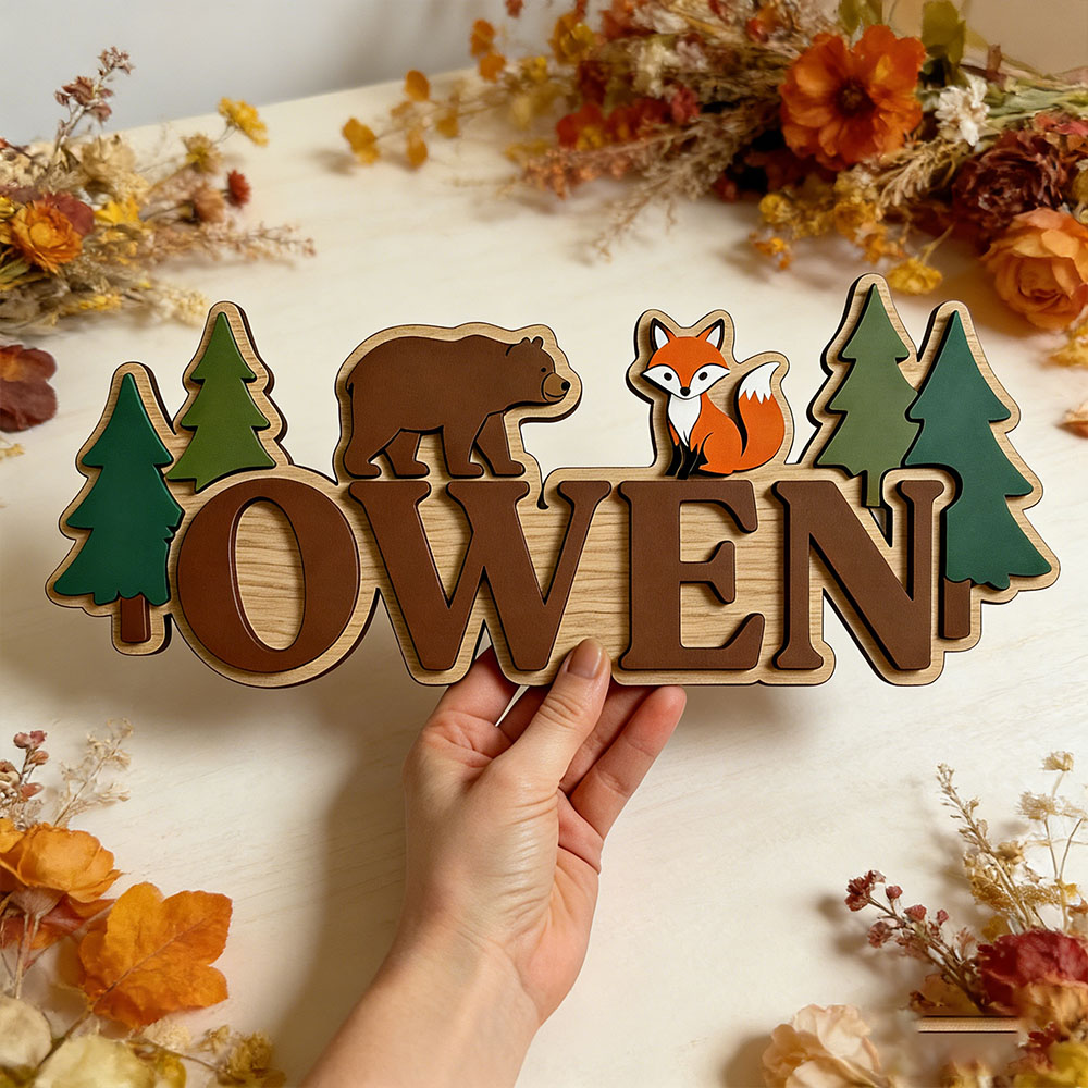 Baby Nursery Forest Theme - Aangepaste Woodland Forest Bear Fox naamdeurplaat