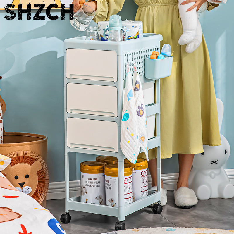 Baby Nursery Cart - Crèmekleurige mobiele opbergwagen, meerlaagse rollende organizer