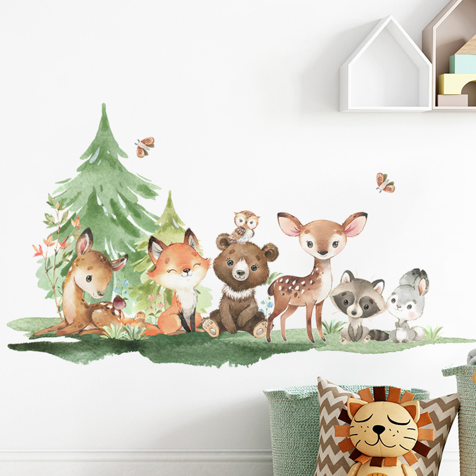 Baby Nursery Forest Theme - Bosdieren Thema Beer Herten Konijn Kinderwandstickers