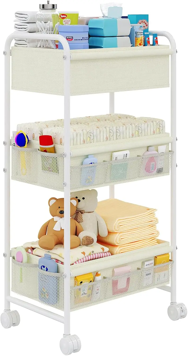 Baby Nursery Cart - 3-laags baby-luierwagen-organizer, mobiele opbergwagen voor de