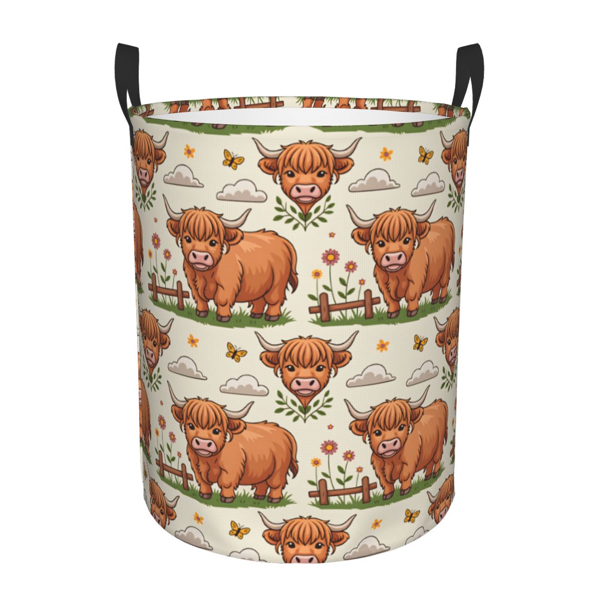 Baby Nursery Hamper - Cartoon Highland Cows wasmand opvouwbare babymand