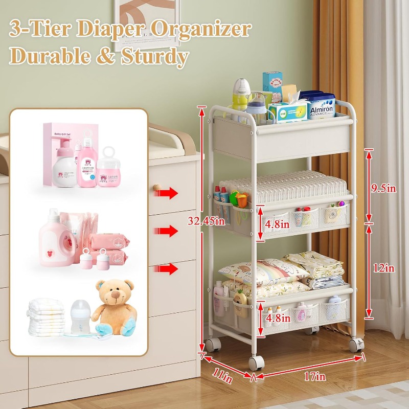 3-laags rollende luiertas, mul - Baby Nursery Cart recensie en prijs