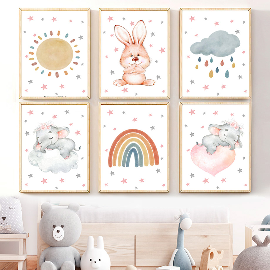 Aquarel kinderkamer muurkunst  - Baby Nursery Murals recensie en prijs