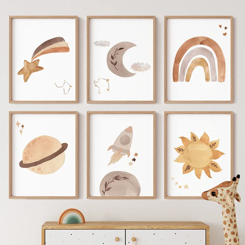 Aquarel Regenboog Zon Maan Rak - Baby Nursery Murals recensie en prijs