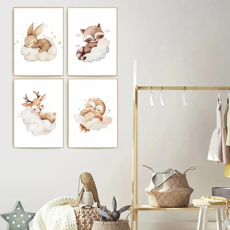 Cartoon Cloud Animal Canvas Sc - Baby Nursery Murals recensie en prijs