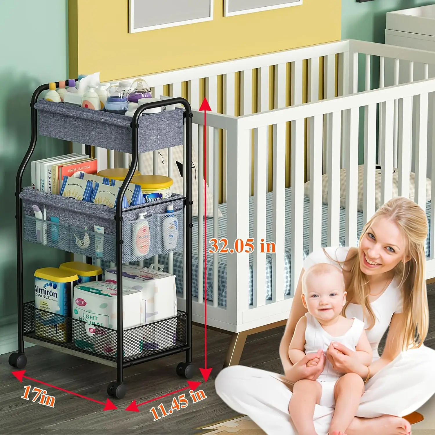 3-laags baby-luiermand-organiz - Baby Nursery Utility Cart recensie en prijs