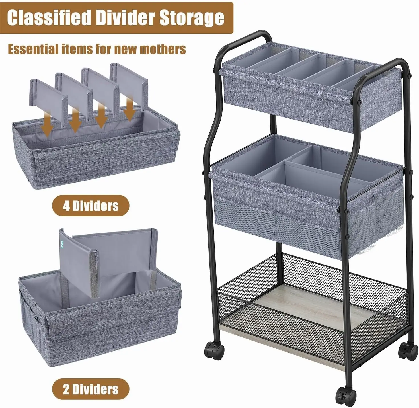 3-laags baby-luiermand-organiz - Baby Nursery Utility Cart recensie en prijs