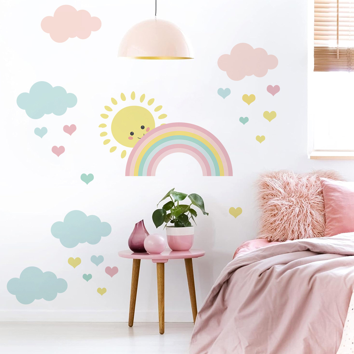 Cartoon Zon Regenboog Wolken M - Baby Nursery Murals recensie en prijs