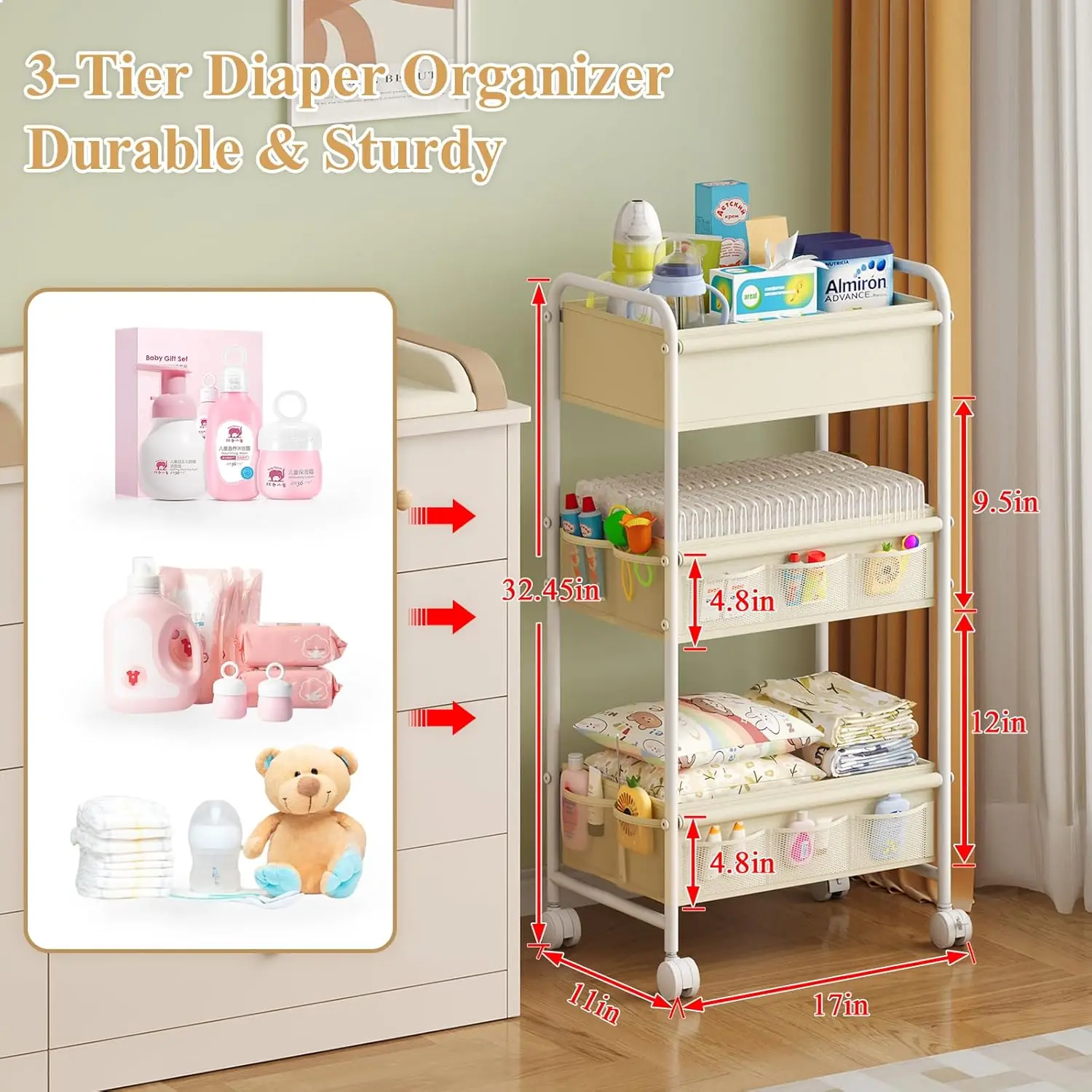 3-laags baby-luierwagen-organi - Baby Nursery Cart recensie en prijs