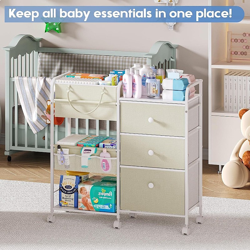 Ruime luiersorganizer op wiele - Baby Nursery Cart recensie en prijs